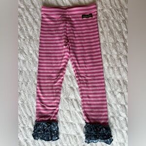 Matilda Jane Pink Striped Blue Polka Dot Ruffle Leggings Size 4 VGUC